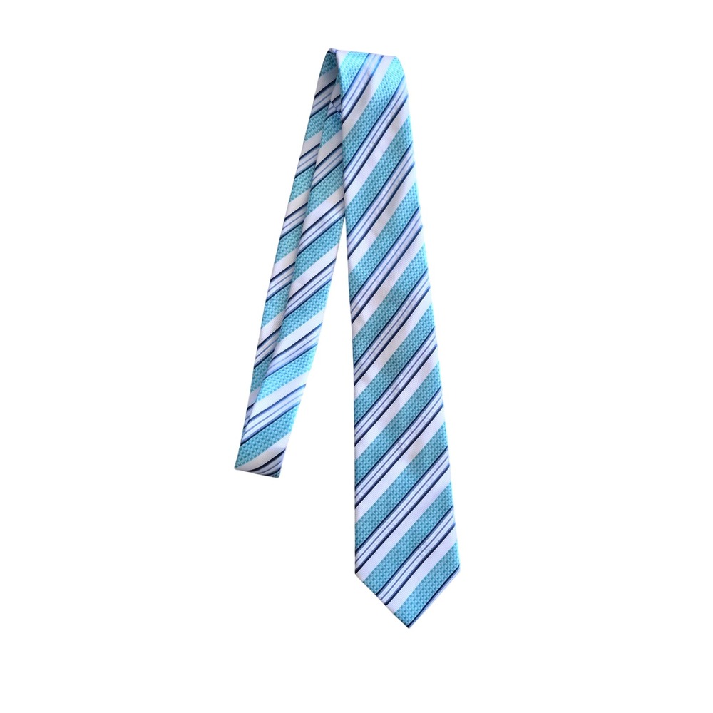 Charles Wain Mens Silk Tie Blue White Striped Handmade Formal Necktie Business